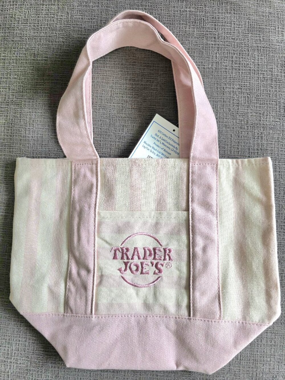 Trader Joe's 2 NEW MINIs- Pastel Pink/Cream AND Mint Striped Canvas Totes- NWT! - Picture 2 of 12